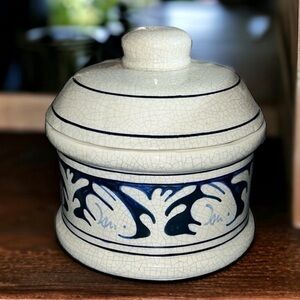 Dedham Pottery Covered Dish with Blue Bunny Crackle by The Potting Shed 1.5 qt